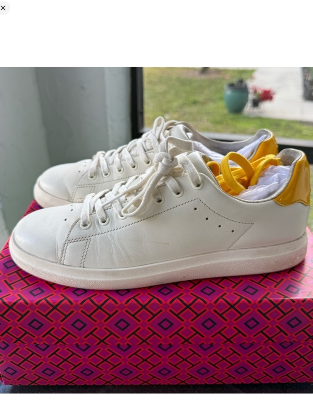 Tory Burch Howell Court /Napa Leather Sneakers /white-yellow Size 7 women